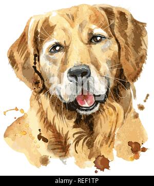 Cute cane. Dog T-shirt grafica. Vector golden retriever illustrazione Illustrazione Vettoriale