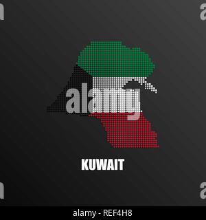 Illustrazione Vettoriale di mezzitoni astratta mappa di Kuwait fatta di pixel quadrati con Kuwait bandiera nazionale dei colori per la vostra scheda grafica e web design Illustrazione Vettoriale
