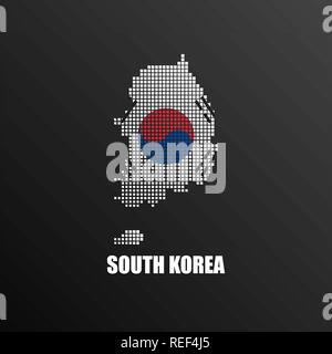 Illustrazione Vettoriale di mezzitoni astratta Mappa di Corea del Sud fatta di pixel quadrati con il sud coreano bandiera nazionale di colori per il tuo design Illustrazione Vettoriale