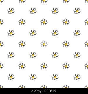 I fiori di camomilla disegnati a mano vector seamless pattern. Natura margherite sfondo in stile moderno. Cartoon floreali texture di superficie per la progettazione, tessile, w Illustrazione Vettoriale