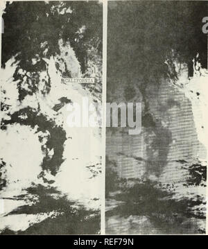 . Un confronto di immagini satellitari in grado di rilevare l'oceano le caratteristiche di superficie.. Oceanografia. (A) b) Figura 3. DMSP Standard Prodotti archiviati, 15 marzo 1973. (A) porzione di una elevata risoluzione di immagine visiva della costa della California. (B) porzione di alta risoluzione immagine infrarossa della costa della California, che mostra la stessa zona entrambe le immagini sono state prese al tempo stesso dallo stesso sensore, la Scanning Radiometer (SR). Avviso di nuovo l'utilità dell'immagine visiva per differenziare tra l' oceano e le nuvole. Ricevuto dall'Università del Wisconsin, Madison. 56. Si prega di notare che queste immagini Foto Stock