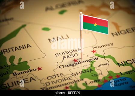 Il Burkina Faso marcati con un contrassegno sulla mappa Foto Stock