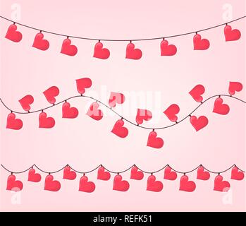 Set di forma di cuore garland per il giorno di San Valentino. Elemento romantico per il biglietto di auguri design. Semplice modello di cute. Ghirlande colorati. Illustrazione Vettoriale