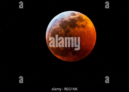 Salida, STATI UNITI D'AMERICA. Xx gen, 2019. Lunar Eclipse, rosso sangue lupo completa supermoon su montagne rocciose; Salida; Colorado; USA Credito: H. Mark Weidman Fotografia/Alamy Live News Foto Stock