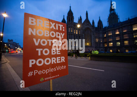 Londra, Regno Unito. Il 21 gennaio 2019. Cartelloni brexit opposte al di fuori del Parlamento Credito: George Wright Cracknell/Alamy Live News Foto Stock