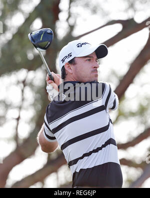 Gennaio 20, 2019 Nick Taylor colpisce un tee-shot sul terzo foro durante il round finale del deserto classico torneo di golf sul corso dello stadio a PGA West in La Quinta, California. Charles Baus/CSM Foto Stock