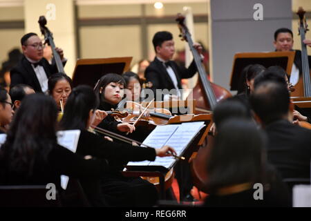 Taiyuan cinese nella provincia di Shanxi. Xxi gen, 2019. Un concerto è dato dalla Shanxi Symphony Orchestra a Taiyuan biblioteca di Taiyuan, capitale del nord della Cina nella provincia dello Shanxi, Gennaio 21, 2019. Credito: Cao Yang/Xinhua/Alamy Live News Foto Stock