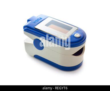 Portable pulsossimetro isolati su sfondo bianco. Foto Stock
