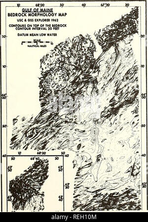 . Raccolte le ristampe, essa Istituto di Oceanografia. Oceanografia periodici.. Una mappa batimetrica della piattaforma continentale off Maine (a sinistra) mostra la topografia in corrispondenza della superficie della roccia. La costa di &AMP; Geodetic Survey nave "Whiting" (qui di seguito) è stato progettato e costruito specialmente per ripiano studi sondaggio.. Si prega di notare che queste immagini vengono estratte dalla pagina sottoposta a scansione di immagini che possono essere state migliorate digitalmente per la leggibilità - Colorazione e aspetto di queste illustrazioni potrebbero non perfettamente assomigliano al lavoro originale. Istituto di Oceanografia; Atlantico manodopera Oceanografico Foto Stock