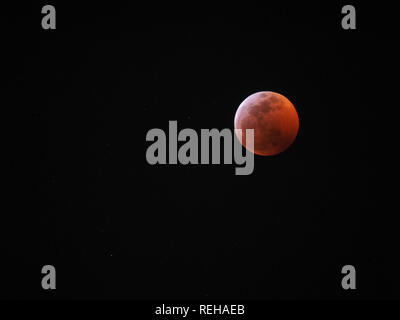 Super lupo luna di sangue di Jan 20th, 2019 Foto Stock