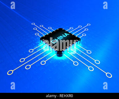 Della Cina di chip elettronico tecnologia, la trasmissione di dati di rete e di storage, grande tecnologia dati, apparecchiature elettroniche tecnologia CPU Foto Stock