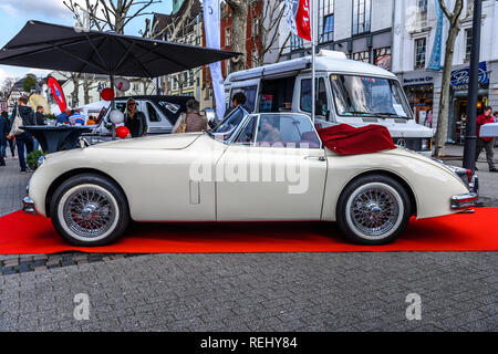 In Germania, il Limburgo - APR 2017: avorio Jaguar XK120 XK140 XK150 ROADSTER CABRIO 1948 in Limburg an der Lahn, Hesse, Germania. Foto Stock