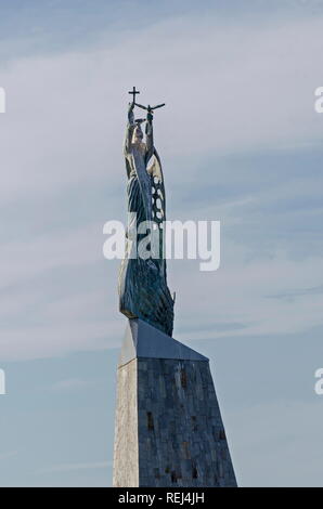 Frammento di un monumento al patrono dei marinai di San Nicola nel centro storico Nessebar, Bulgaria, Europa Foto Stock