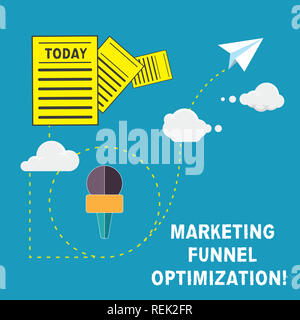 Testo della scrittura Marketing Funnel ottimizzazione. Concetto significa migliorare il cliente campagna di acquisizione di informazioni e di documenti passando attraverso Clo Foto Stock