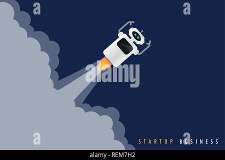 Startup business concetto con il lancio di robot illustrazione vettoriale EPS10 Illustrazione Vettoriale