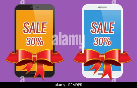 Due moderni touch-screen con i telefoni cellulari con il nastro Vendita banner. Illustrazione Vettoriale