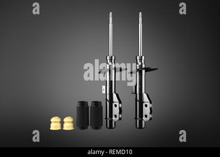 Il rendering 3D. Autovettura Ammortizzatore, nuovi ricambi auto e delle parti di ricambio. Foto Stock