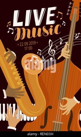 Musica dal vivo sulla targhetta. Blues, jazz festival musicale di concetto. Illustrazione Vettoriale Illustrazione Vettoriale