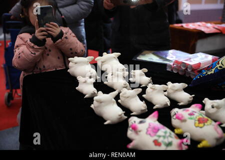 Xi'an, Cina. Il 22 gennaio, 2019. Il maiale a forma di ciambelle cotte al vapore può essere visto presso il festival del folk di Xi'an, Cina nord-occidentale della provincia di Shaanxi. Credito: Sipa Asia/Pacific Press/Alamy Live News Foto Stock