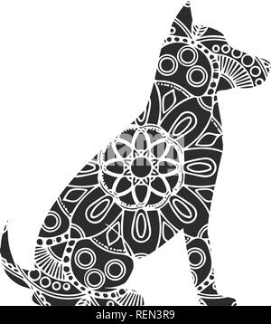 Gli ornamenti del cane. Disegno animale con ornamenti floreali decorazione. Illustrazione Vettoriale