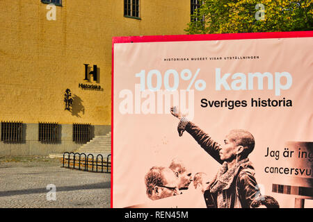 Poster pubblicitari mostra al Historiska Museet (storia svedese museo), Stoccolma, Svezia e Scandinavia Foto Stock