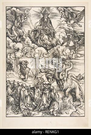 La bestia con due corna simili a quelle di un agnello, dall'Apocalisse. Artista: Albrecht Dürer (Tedesco, 1471-1528 Norimberga Norimberga). Dimensioni: foglio: 17 3/8 x 12 in. (44,1 x 30,5 cm) piastra: 15 3/8 x 11 in. (39,1 x 27,9 cm). Data: n.d.. Museo: Metropolitan Museum of Art di New York, Stati Uniti d'America. Foto Stock