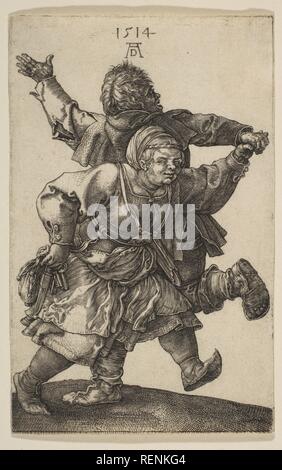 Contadino coppia danzante. Artista: Albrecht Dürer (Tedesco, 1471-1528 Norimberga Norimberga). Dimensioni: foglio: 4 5/8 × 2 15/16 in. (11,8 × 7,5 cm). Data: 1514. Museo: Metropolitan Museum of Art di New York, Stati Uniti d'America. Foto Stock