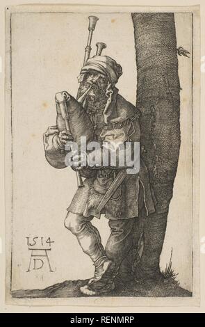 Il Bagpiper. Artista: Albrecht Dürer (Tedesco, 1471-1528 Norimberga Norimberga). Dimensioni: piastra: 4 9/16 x 2 15/16 in. (11,6 x 7,5 cm) foglio: 4 13/16 x 3 1/8 in. (12,2 x 8 cm). Data: 1514. Museo: Metropolitan Museum of Art di New York, Stati Uniti d'America. Foto Stock