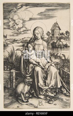 Vergine con Bambino e la scimmia. Artista: Albrecht Dürer (Tedesco, 1471-1528 Norimberga Norimberga). Dimensioni: foglio: 7 1/2 x 4 3/4 in. (19,1 × 12,1 cm). Data: ca. 1498. Museo: Metropolitan Museum of Art di New York, Stati Uniti d'America. Foto Stock