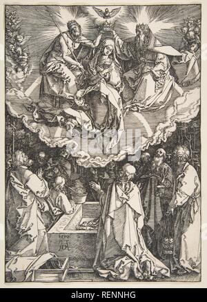 L'assunzione e Incoronazione della Vergine, dalla vita della Vergine. Artista: Albrecht Dürer (Tedesco, 1471-1528 Norimberga Norimberga). Dimensioni: foglio: 11 1/2 x 8 1/8 in. (29,2 x 20,6 cm). Data: 1510. Museo: Metropolitan Museum of Art di New York, Stati Uniti d'America. Foto Stock