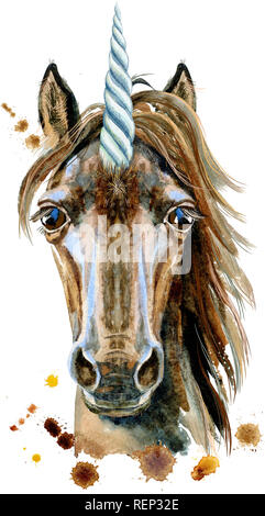 Isolato carino acquerello unicorn clipart. Vivaio unicorns illustrazione. La principessa rainbow poster. Alla moda di cartoon Pony cavallo. Foto Stock