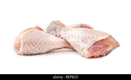 Materie le cosce di pollo isolati su sfondo bianco Foto Stock