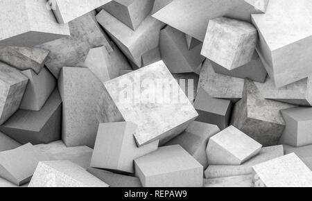 3D rendering immagine dei cubi di calcestruzzo parete Foto Stock