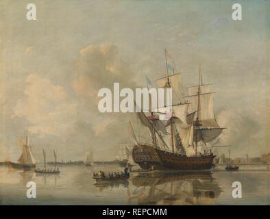 La marina militare la fregata "Rotterdam" sul Maas off Rotterdam. Dating: 1807. Misurazioni: h 80 cm × W 106 cm; d 12,3 cm. Museo: Rijksmuseum Amsterdam. Autore: Nicolaas Baur. Foto Stock