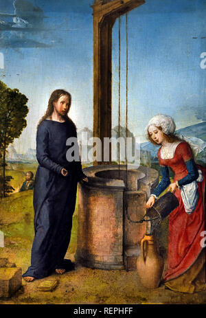 Cristo e la samaritana 1500 Juan de FLANDES Flamand attivo in Castiglia tra 1496 e 1519 belga, Belgio, fiammingo, Foto Stock