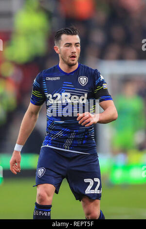 19 gennaio 2019, Bet 365 Stadium, Stoke-on-Trent, Inghilterra; Sky scommessa campionato, Stoke City vs Leeds United ; Jack Harrison (22) di Leeds Utd durante il gioco Credito: Mark Cosgrove/News immagini English Football League immagini sono soggette a licenza DataCo Foto Stock