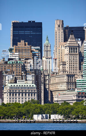 Manhattan storica e moderna architettura, New York City negli Stati Uniti. Foto Stock