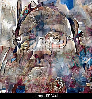 Moderna pittura astratta. Uomo Barbuto in bicchieri Foto Stock