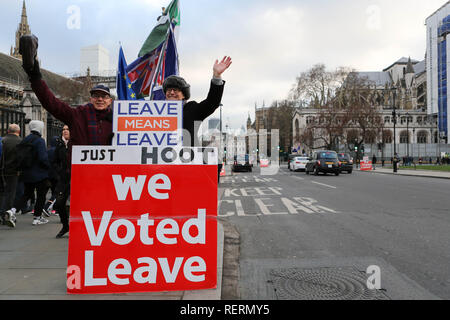 Westminster, Londra, Regno Unito. 23 gen 2019. Una protesta quotidiana al di fuori del Parlamento per e contro Brexit. Credito: Penelope Barritt/Alamy Live News Foto Stock