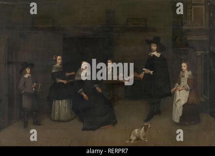 Scena di famiglia. Dating: 1649 - 1684. Misurazioni: h 114 cm × w 166.5 cm; d 10,5 cm. Museo: Rijksmuseum Amsterdam. Autore: Caspar Netscher (attribuito a). Nicolaes Roosendael (attribuito a). Foto Stock