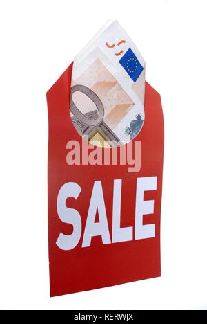 Soldi, lettering "ale", fotografia concettuale illustrante il calo dei tassi d'interesse, a buon mercato del credito e il valore della divisa Foto Stock