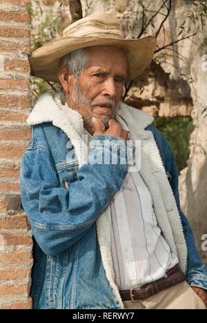 Uomo vecchio, minerale de Possos, Provincia di Guanajuato, Messico Foto Stock