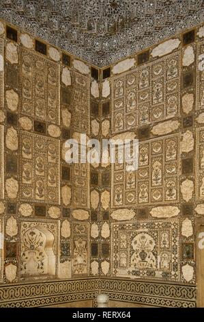 Sheesh Mahal o Palazzo degli specchi, Ambra Fort, Jaipur, Rajasthan, India, Asia del Sud Foto Stock