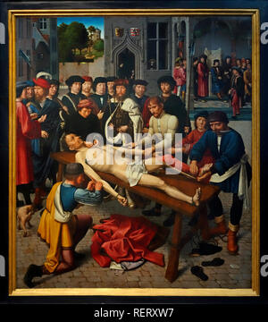 Dipinto del XV secolo la sentenza di Cambyses, parte 2 da Gerard David, Early Netherlandish pittore al Groeningemuseum di Bruges, Fiandre, in Belgio Foto Stock