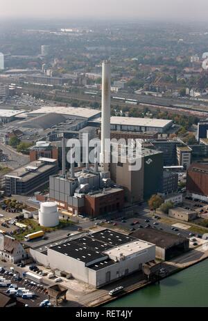 Turbine a gas e a vapore a ciclo combinato, a produzione combinata di calore e di stazione di potenza, al porto, Muenster'impresa di pubblica utilità Foto Stock