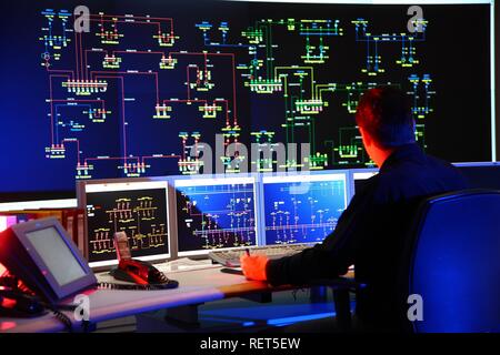 Controllo di Potenza Centro dell'ELE, Emscher Lippe Energie GmbH, un subsiduary di RWE, la sala di controllo dell'energia a livello regionale Foto Stock