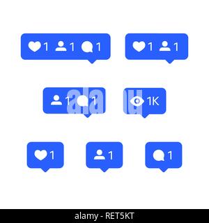 Rete sociale icone, tooltip, fumetti, ama, seguaci e gli abbonati Illustrazione Vettoriale