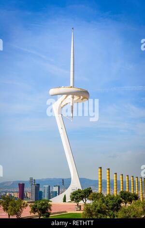 Torre Telefónica, Montjuic torre sul sito Olimpico, Montjuic, Barcellona, Spagna Foto Stock