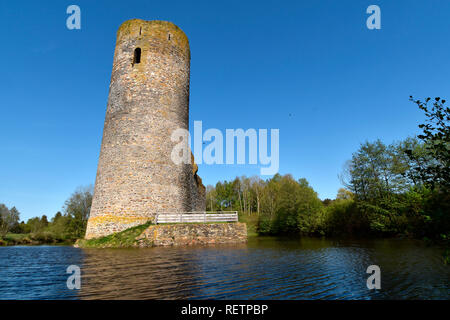 Burgruine Baldenau, Deutschland, Renania-Palatinato, Hunsrueck, Morbach, Wasserburg, Burgfried, Dhrontal Foto Stock