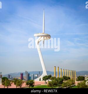 Torre Telefónica, Montjuic torre sul sito Olimpico, Montjuic, Barcellona, Spagna Foto Stock